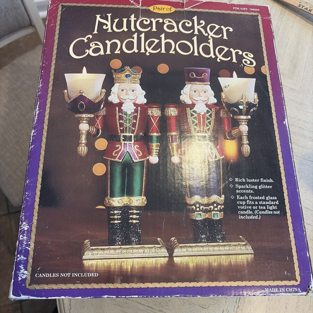 Kirkland Costco Nutcracker Set of 2 Candle Holder King Soldier 13" Tall Vintage